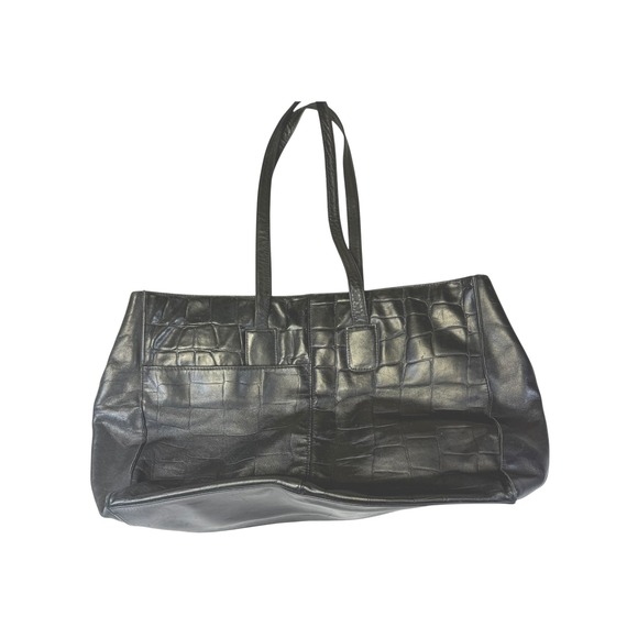 Vtg 80s Brio! Black Leather Embossed Crocodile‎ Shoulder Bag Every Day Purse - Picture 2 of 12